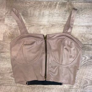Tan Zip Up Cropped Top
